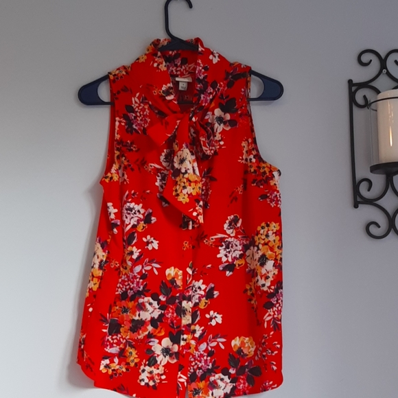 a new day Tops - Floral Button Up Bow Tie Shirt